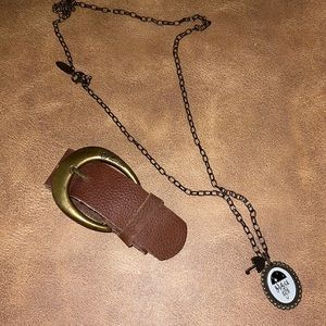 Plunder leather adjustable cuff bracelet with “grace like rain “necklace.